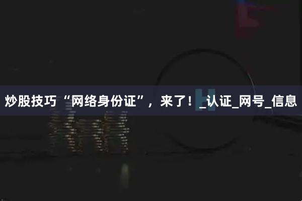 炒股技巧 “网络身份证”，来了！_认证_网号_信息